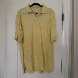 Peter Millar Light Yellow Cotton Polo Shirt Golf Club Logo on Sleeve Old Money